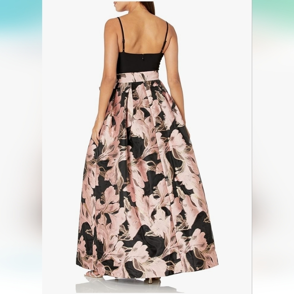 Eliza J Women's Gown Floral Jacquard Giant Bow Vneck Dress Pink Black Size 4 - Picture 12 of 12